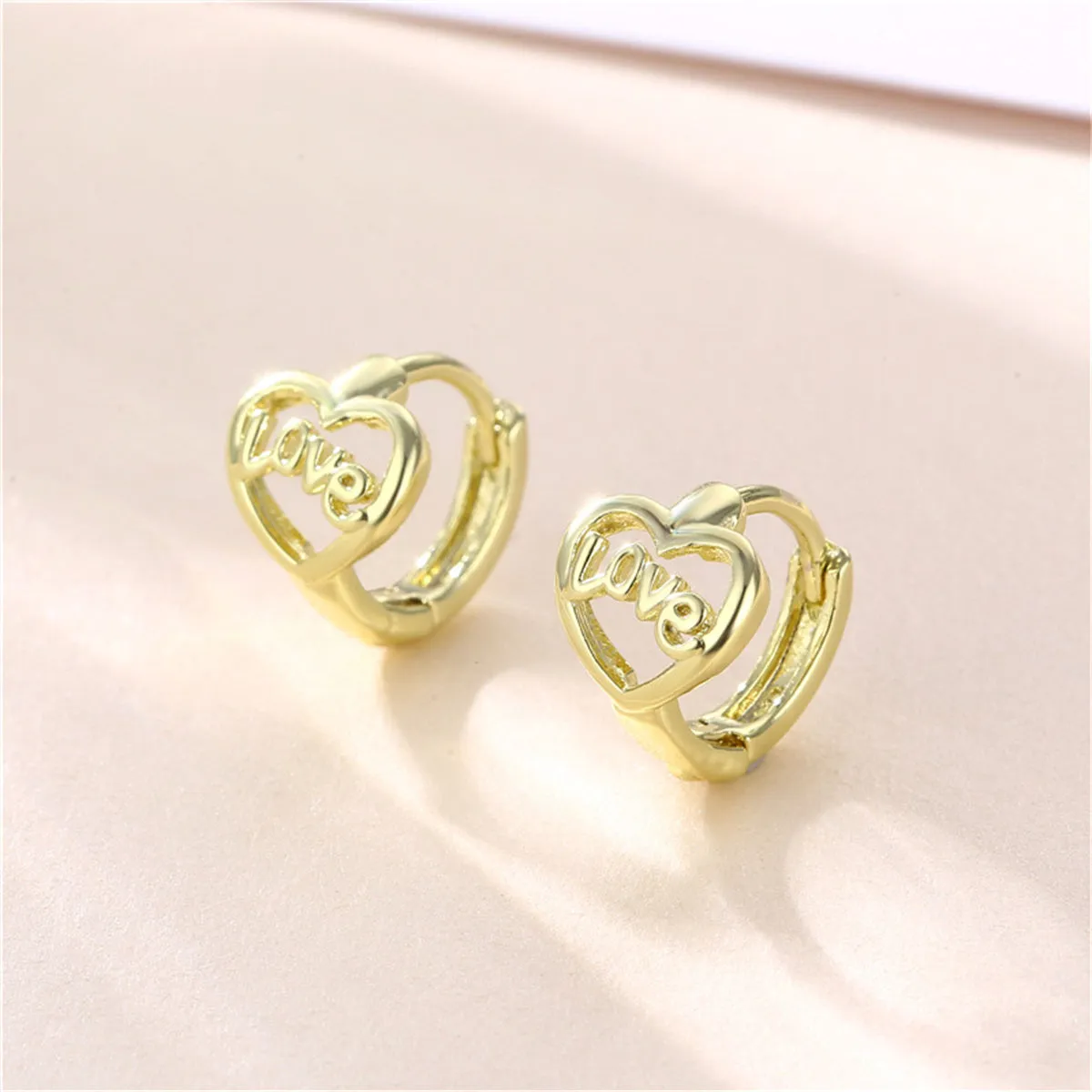 18K Gold-Plated Heart 'Love' Huggie Earrings