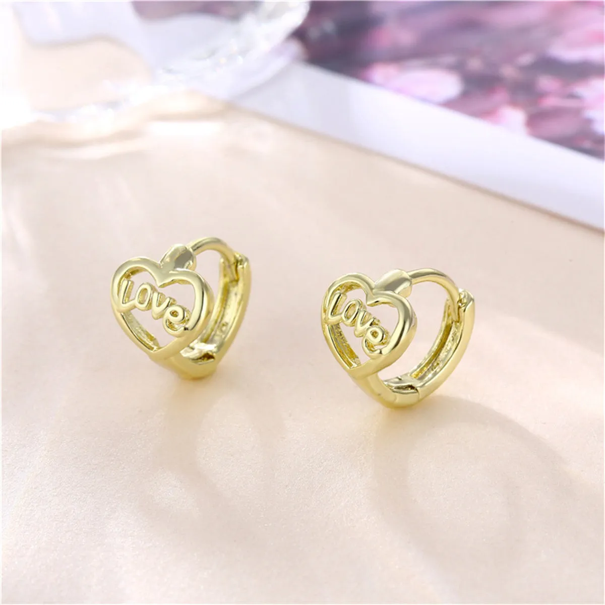 18K Gold-Plated Heart 'Love' Huggie Earrings