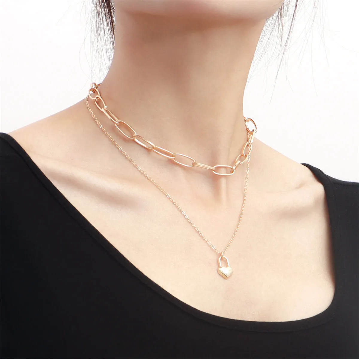 18K Gold-Plated Heart Pendant Layered Necklace