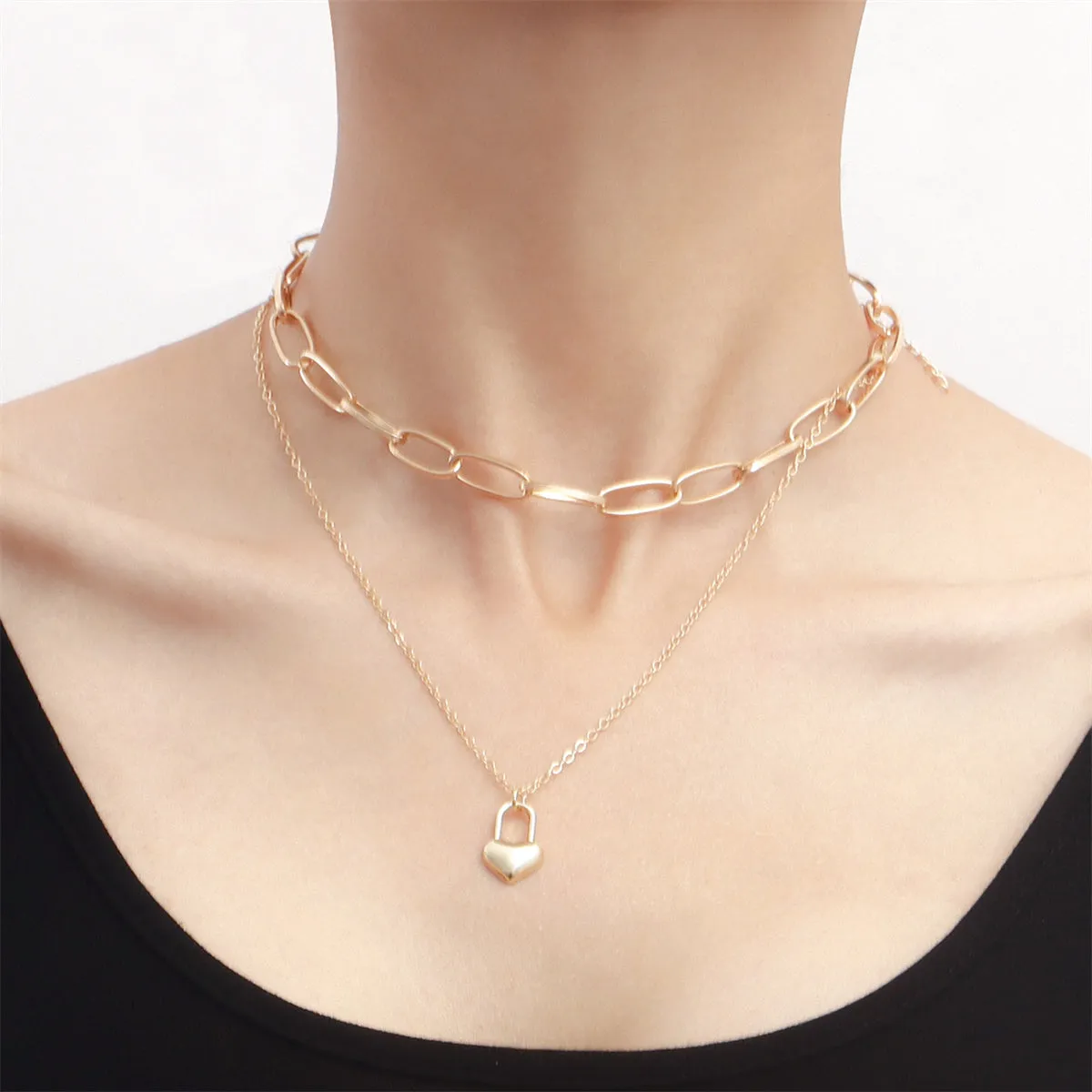 18K Gold-Plated Heart Pendant Layered Necklace
