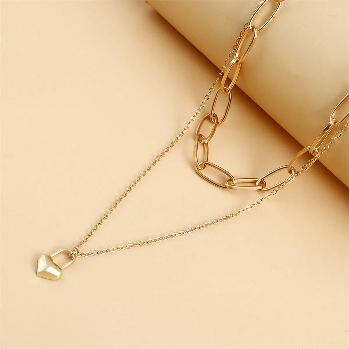 18K Gold-Plated Heart Pendant Layered Necklace