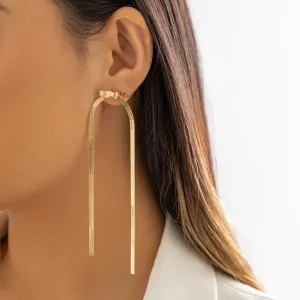 18K Gold-Plated Herringbone Tassel Bow Drop Earrings