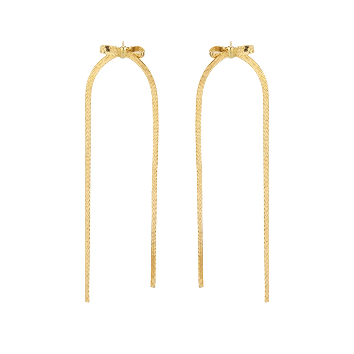 18K Gold-Plated Herringbone Tassel Bow Drop Earrings