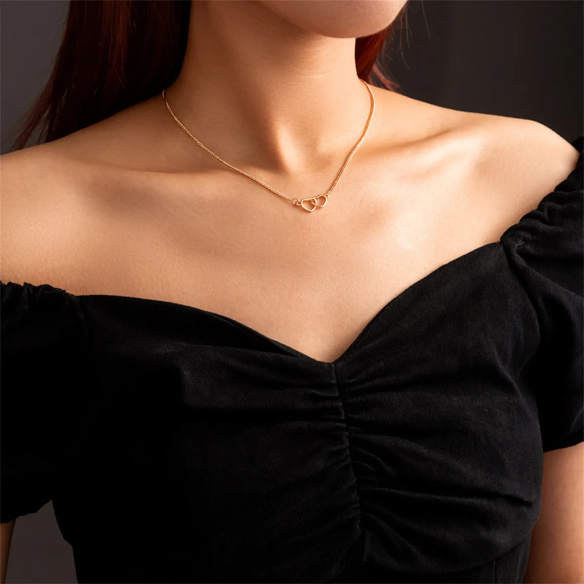 18K Gold-Plated Interlocked Heart Pendant Necklace