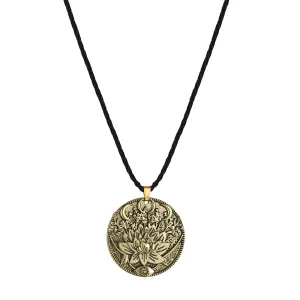 18K Gold-Plated Lotus Flower Engraved Pendant Necklace