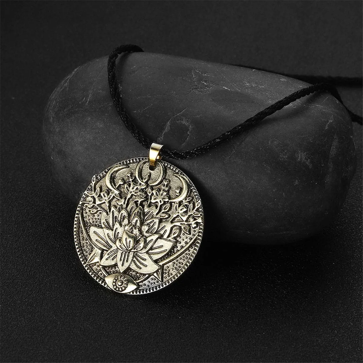 18K Gold-Plated Lotus Flower Engraved Pendant Necklace