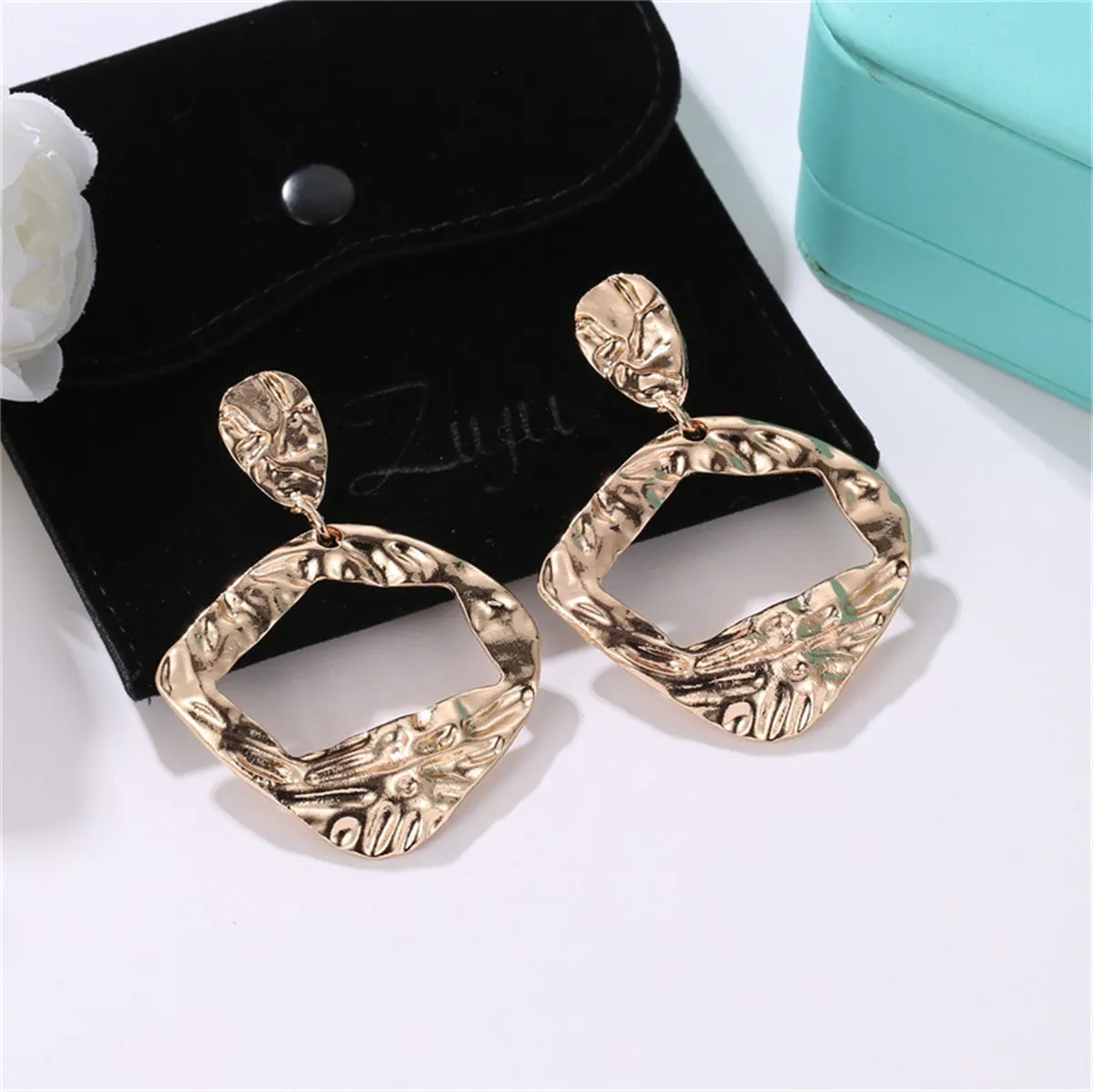 18K Gold-Plated Open Diamond-Shape Drop Earrings