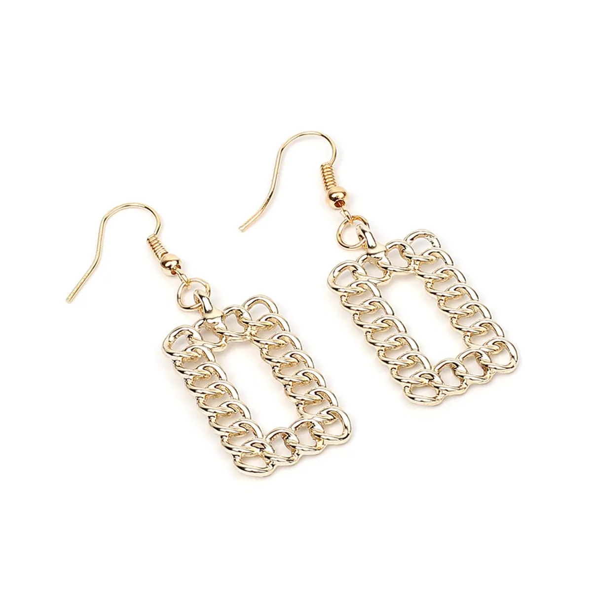 18K Gold-Plated Open Figaro Rectangle Drop Earrings