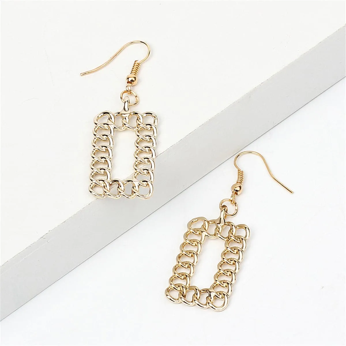 18K Gold-Plated Open Figaro Rectangle Drop Earrings