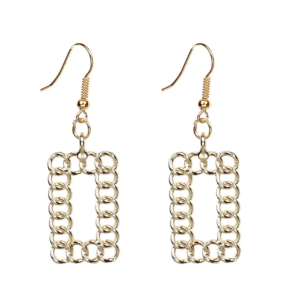 18K Gold-Plated Open Figaro Rectangle Drop Earrings