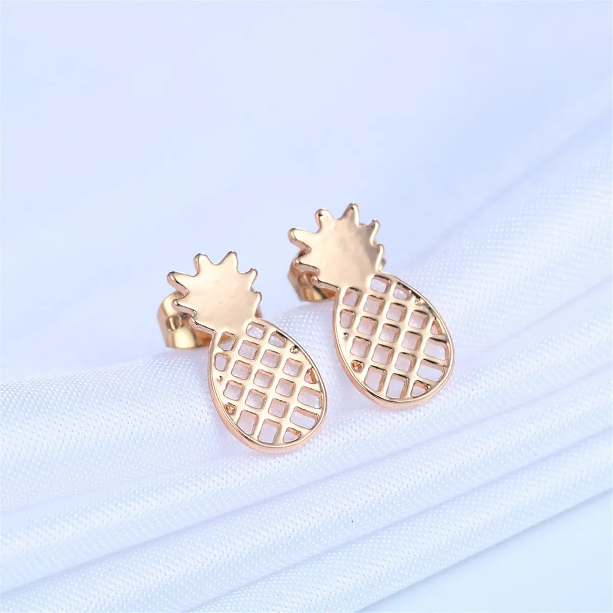 18K Gold-Plated Open Pineapple Stud Earrings