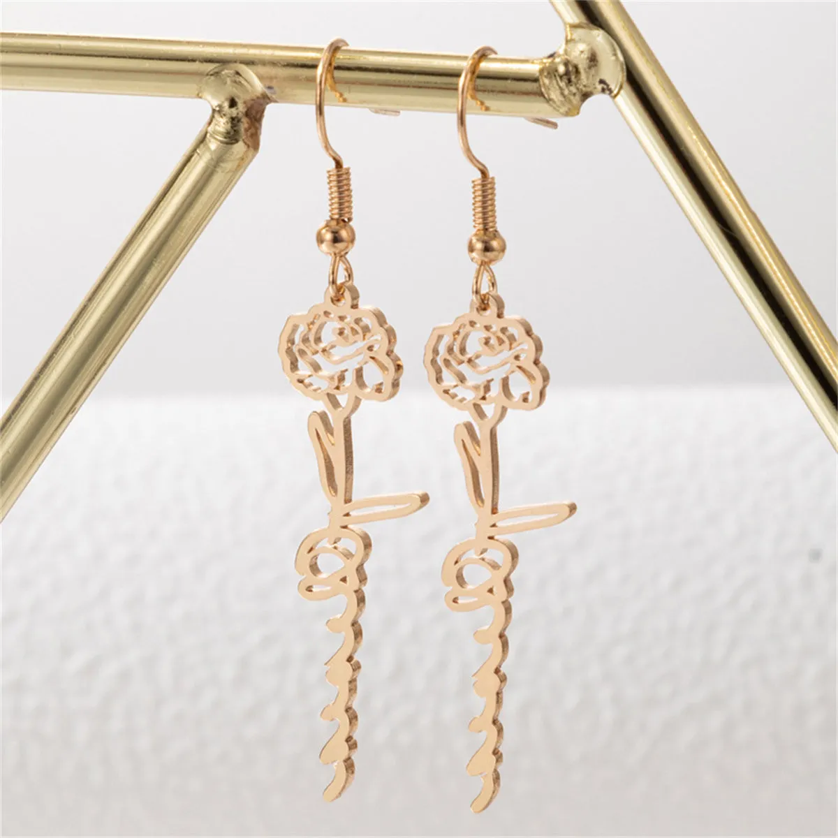 18K Gold-Plated Open Rose Drop Earrings