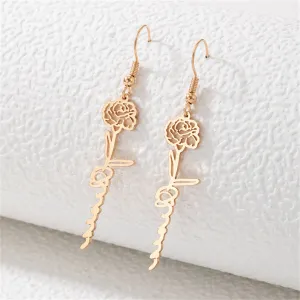 18K Gold-Plated Open Rose Drop Earrings
