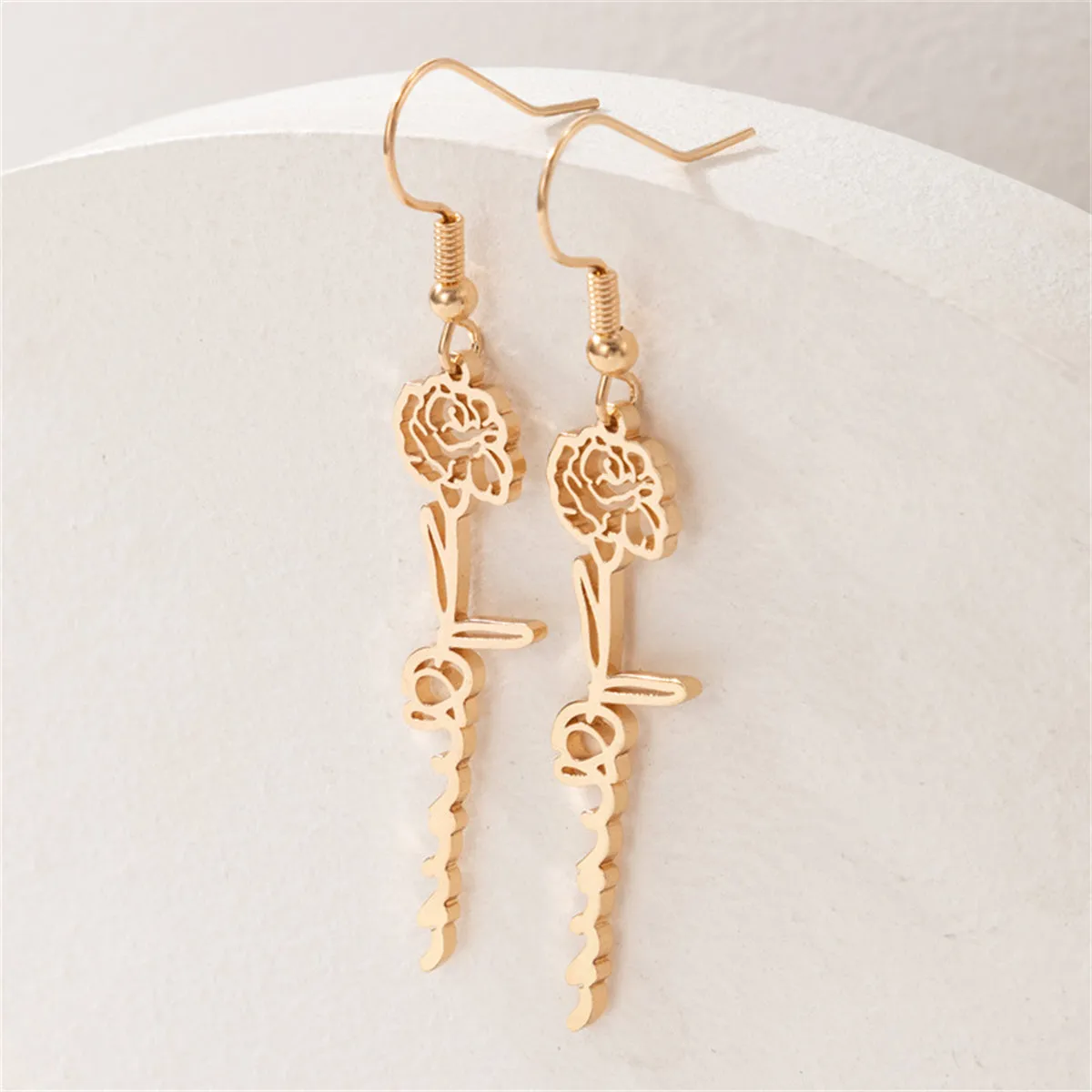 18K Gold-Plated Open Rose Drop Earrings