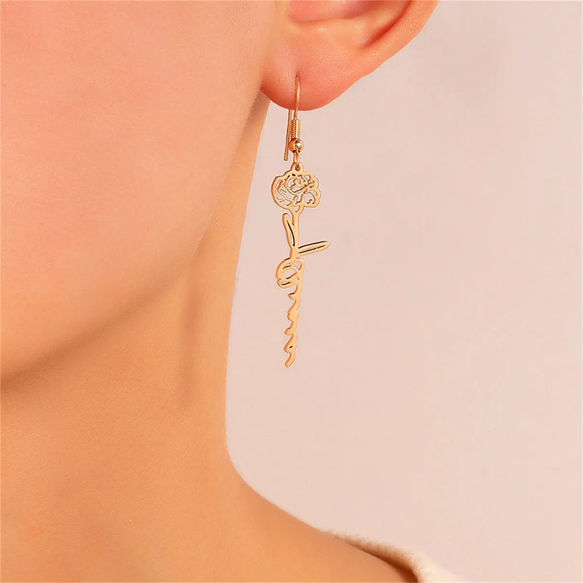 18K Gold-Plated Open Rose Drop Earrings
