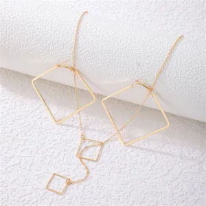 18K Gold-Plated Rhombus Hoop Earrings & Lariat Necklace Set