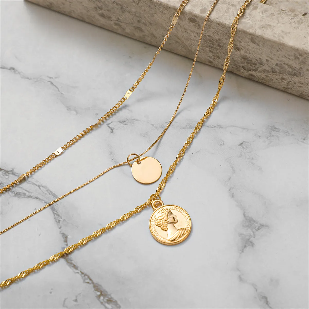 18K Gold-Plated Sequin Coin Pendant Layered Necklace