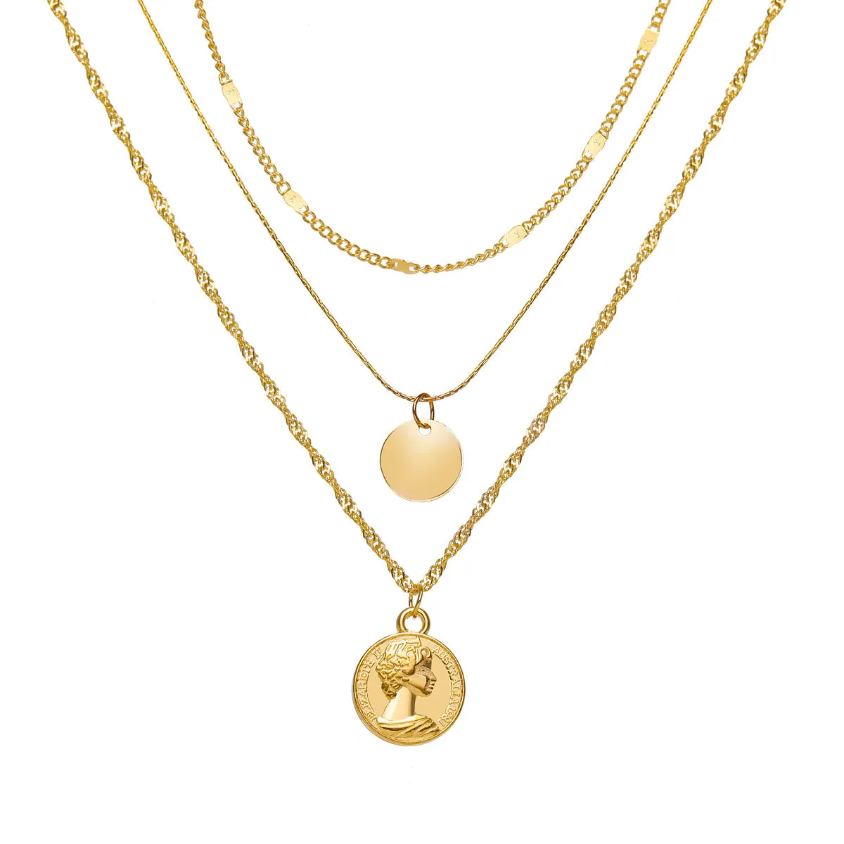 18K Gold-Plated Sequin Coin Pendant Layered Necklace