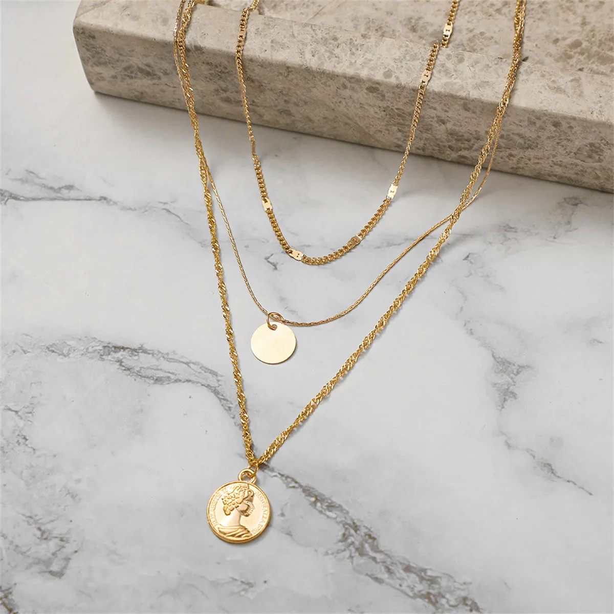 18K Gold-Plated Sequin Coin Pendant Layered Necklace