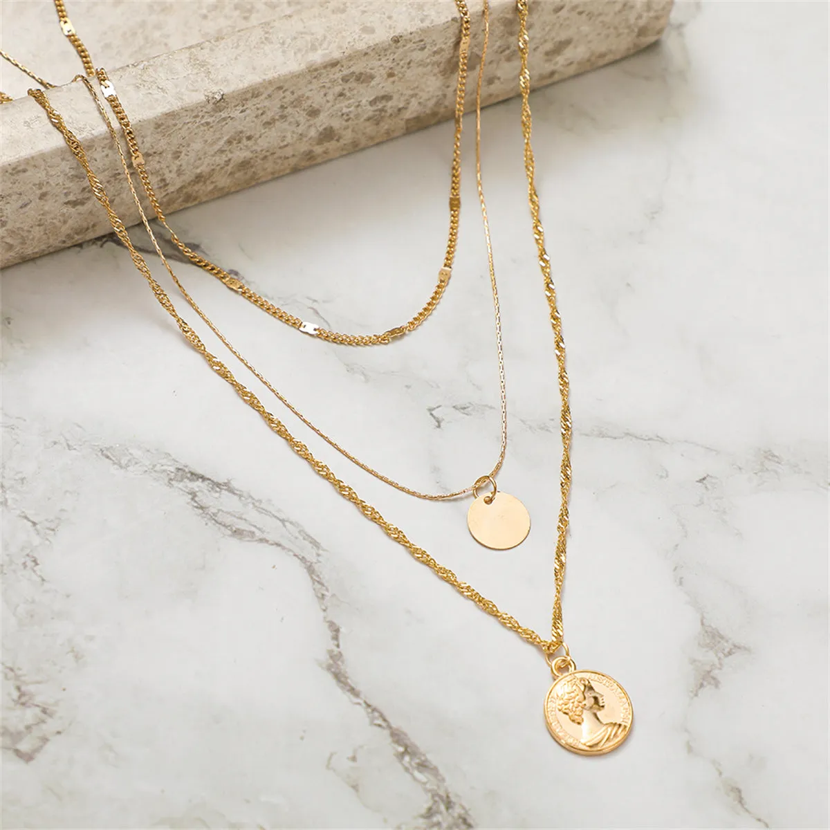 18K Gold-Plated Sequin Coin Pendant Layered Necklace