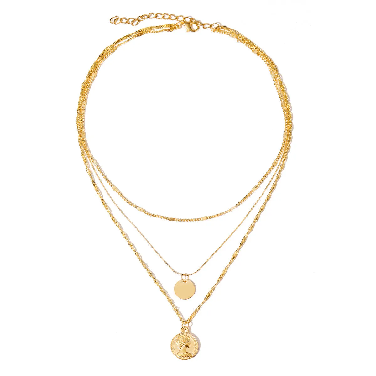 18K Gold-Plated Sequin Coin Pendant Layered Necklace