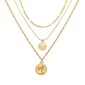 18K Gold-Plated Sequin Coin Pendant Layered Necklace