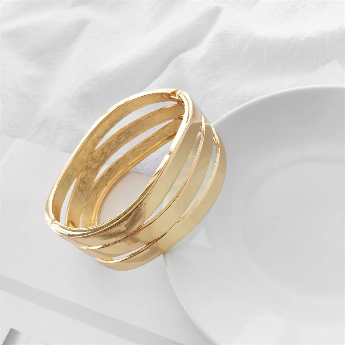 18K Gold-Plated Wave Layered Hinge Bracelet