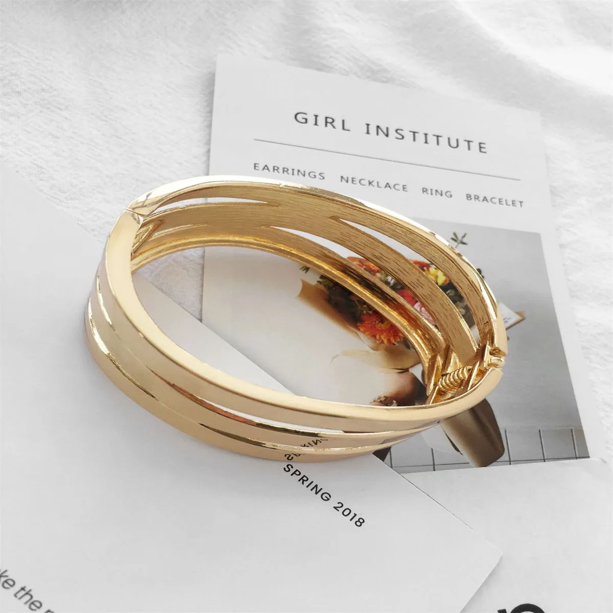 18K Gold-Plated Wave Layered Hinge Bracelet