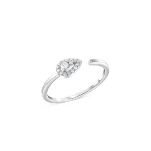 18K White Gold Diamond Open Pear Snake Motif Band Ring