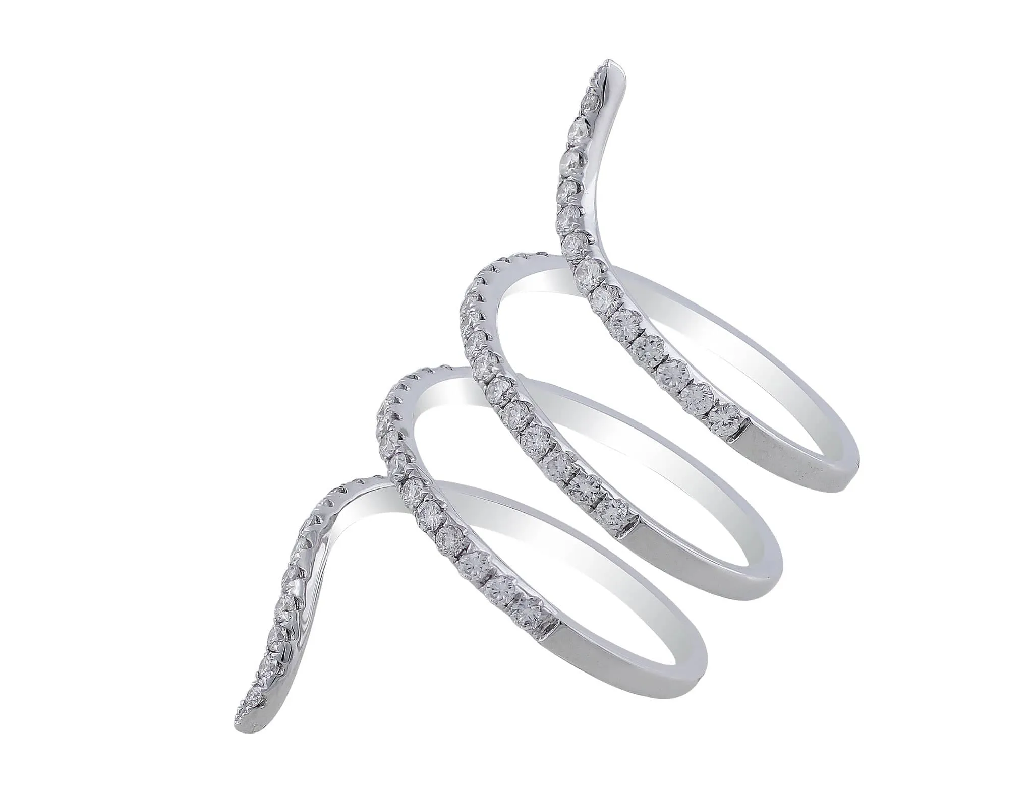 18k White Gold Long Pave Diamond Spiral Ring