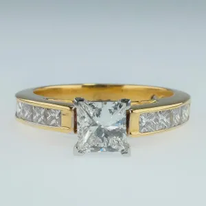 18K Yellow Gold GIA 1.00ct Princess Cut VS2/H Diamond Accented Engagement Ring