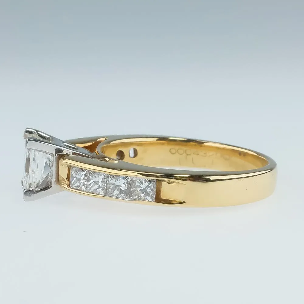 18K Yellow Gold GIA 1.00ct Princess Cut VS2/H Diamond Accented Engagement Ring