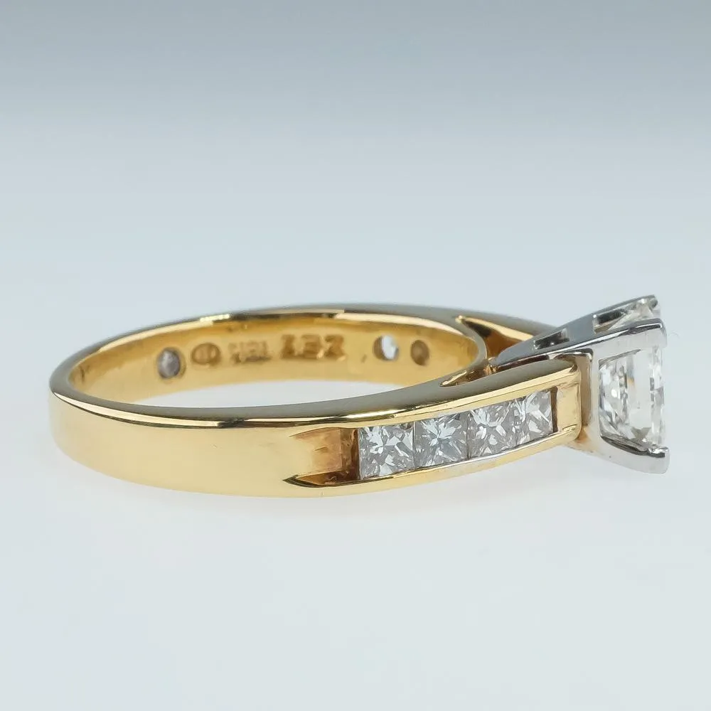 18K Yellow Gold GIA 1.00ct Princess Cut VS2/H Diamond Accented Engagement Ring