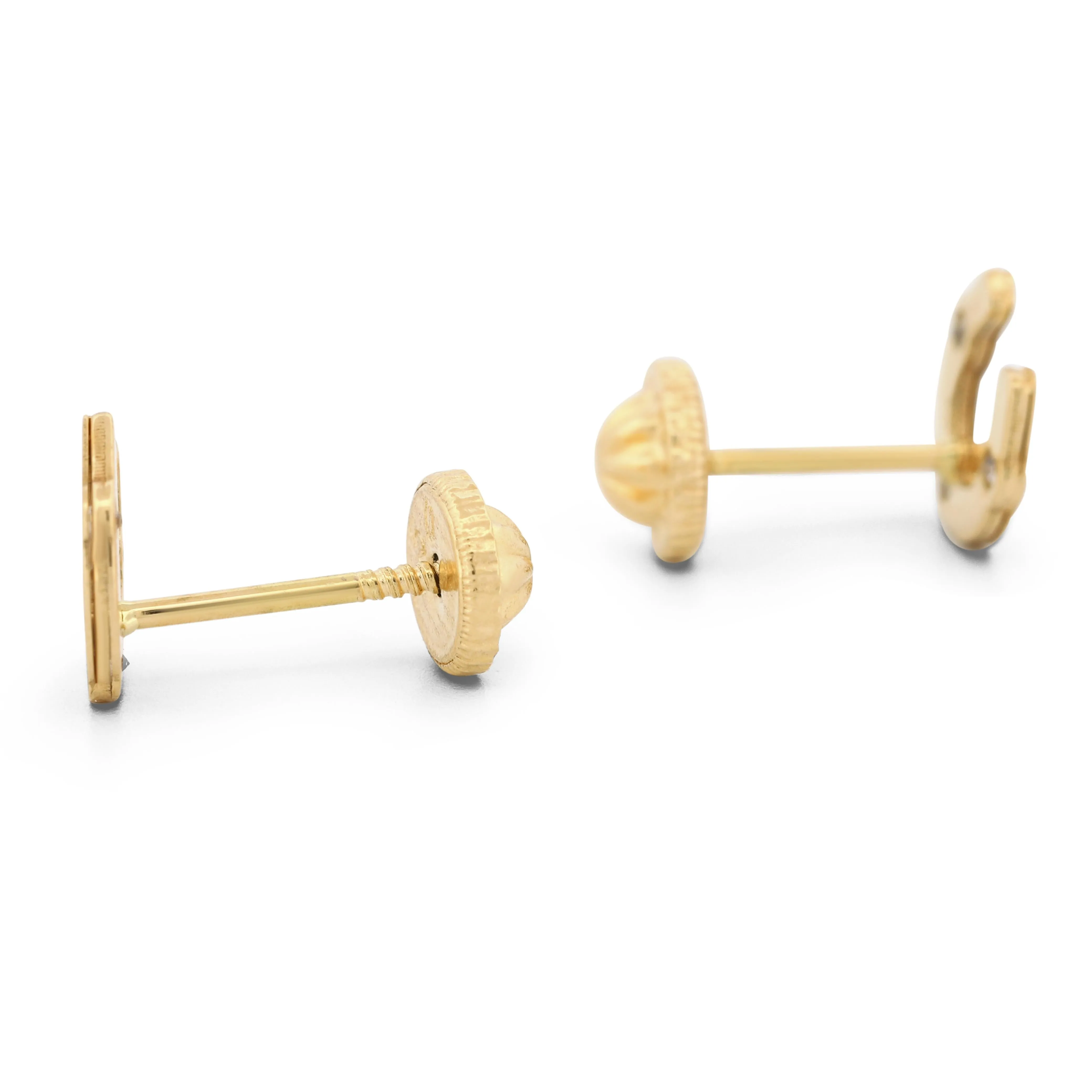 18k Yellow Gold Horseshoe Earrings with CZ Accents and Screw-Backs New