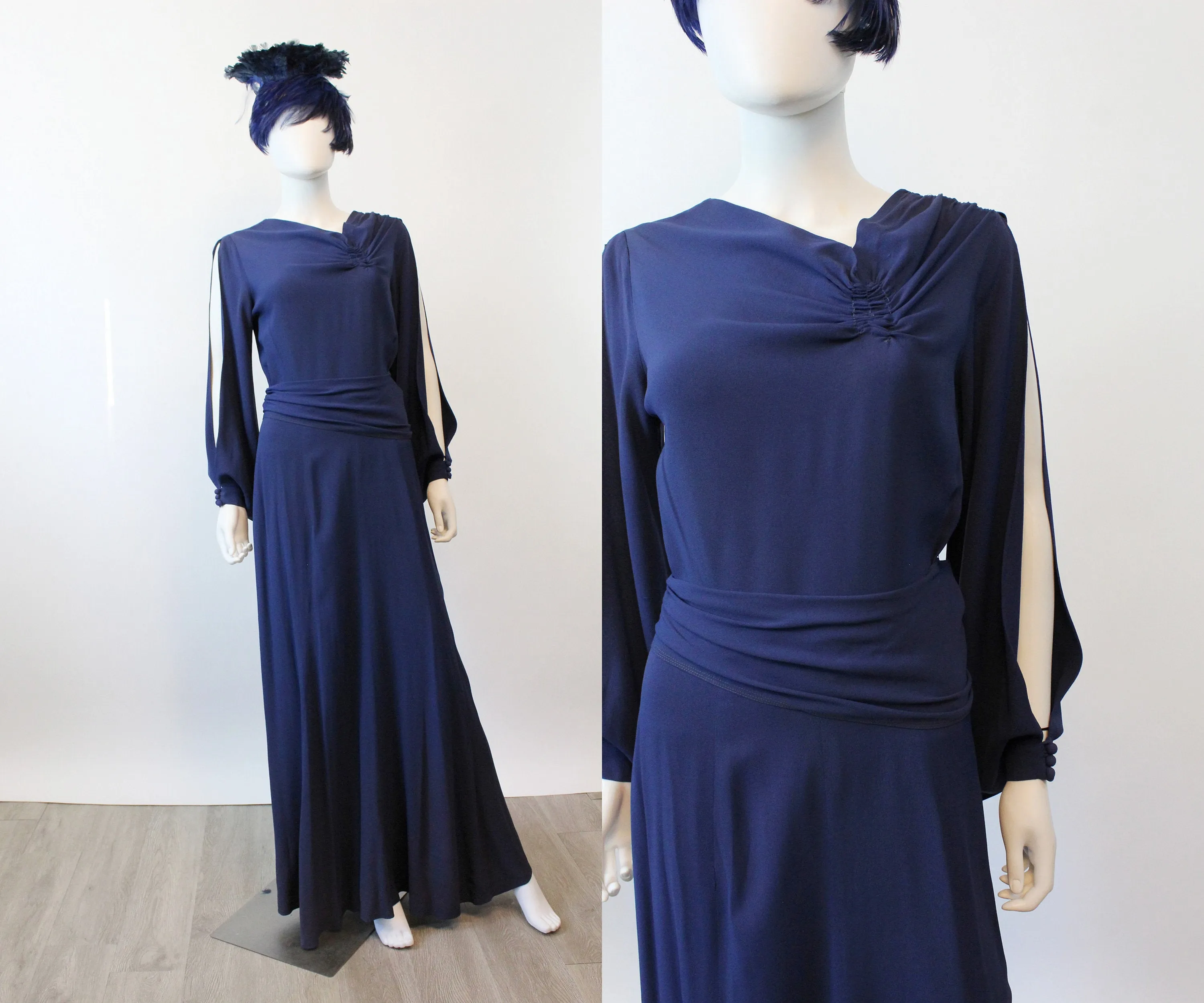 1930s SLIT open sleeves RAYON dress gown medium | new winter