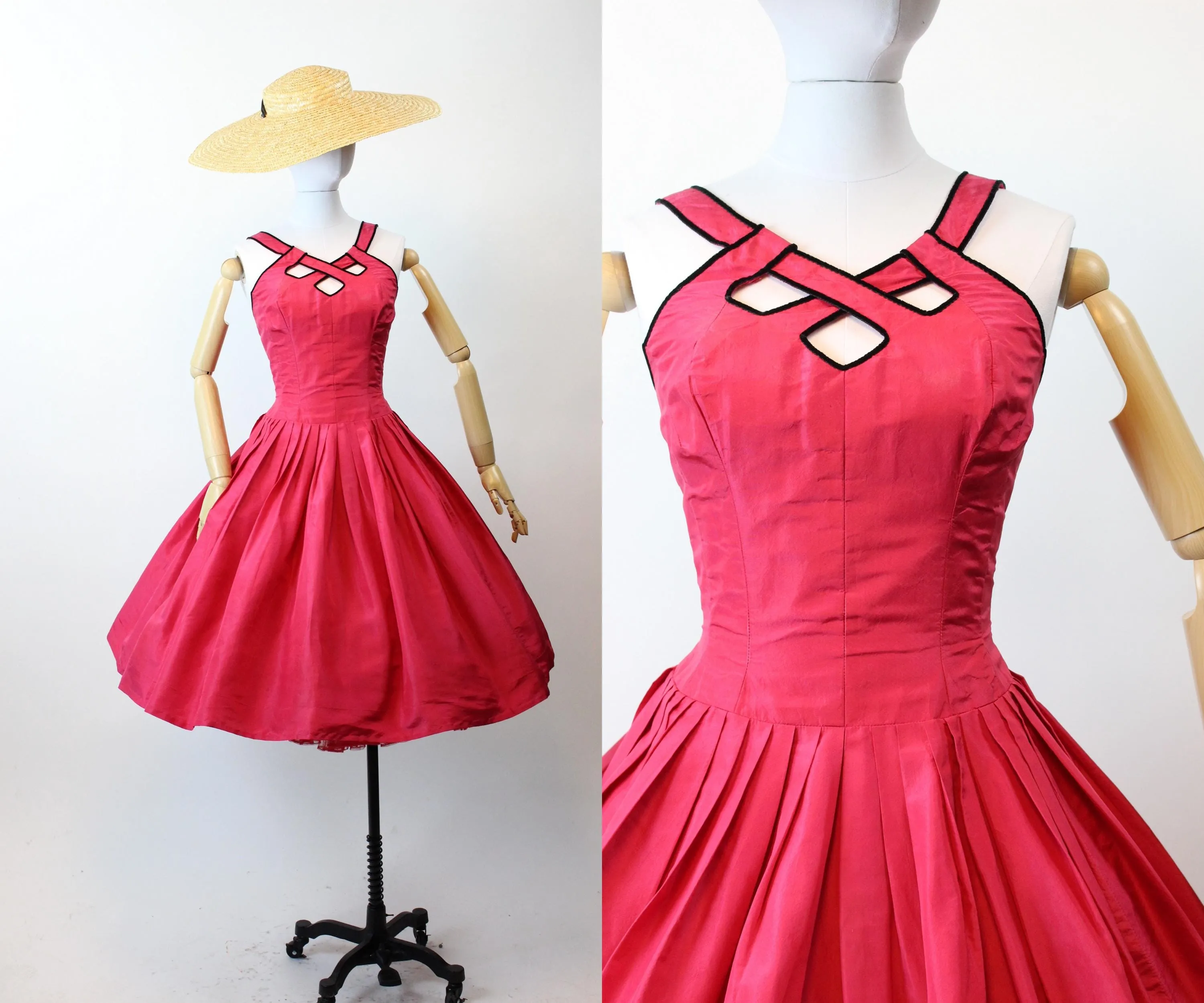 1950s 1957 CAGE NECKLINE documented silk Suzy Perette dress small | new spring summer