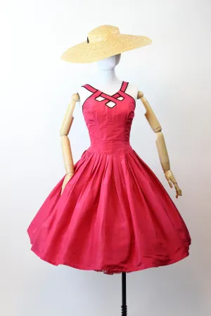 1950s 1957 CAGE NECKLINE documented silk Suzy Perette dress small | new spring summer