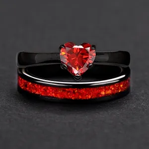 2 PCs Engagement Ring Set | Stainless Steel Ring for Women | Tungsten Wedding Bands for Her