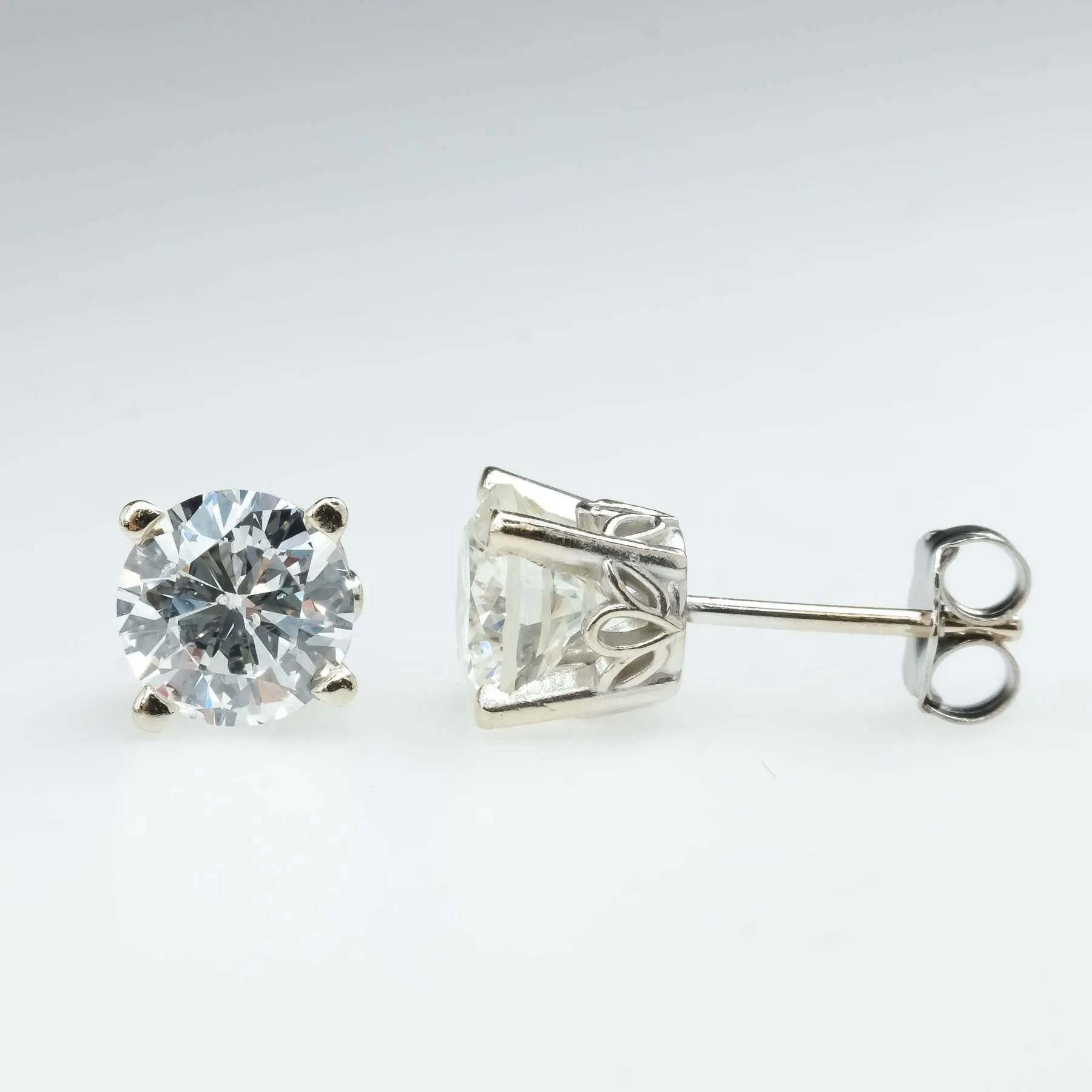 2.00ctw Round Diamond Solitaire Stud Earrings in 14K White Gold