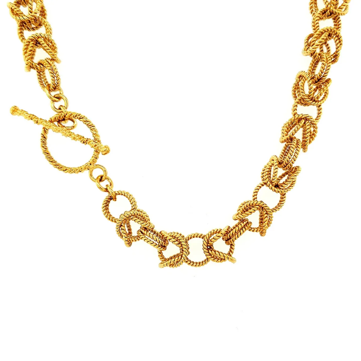22.25" Handcrafted 24K Gold Vermeil 8.5mm Loose Byzantine Pattern Necklace with Toggle Clasp