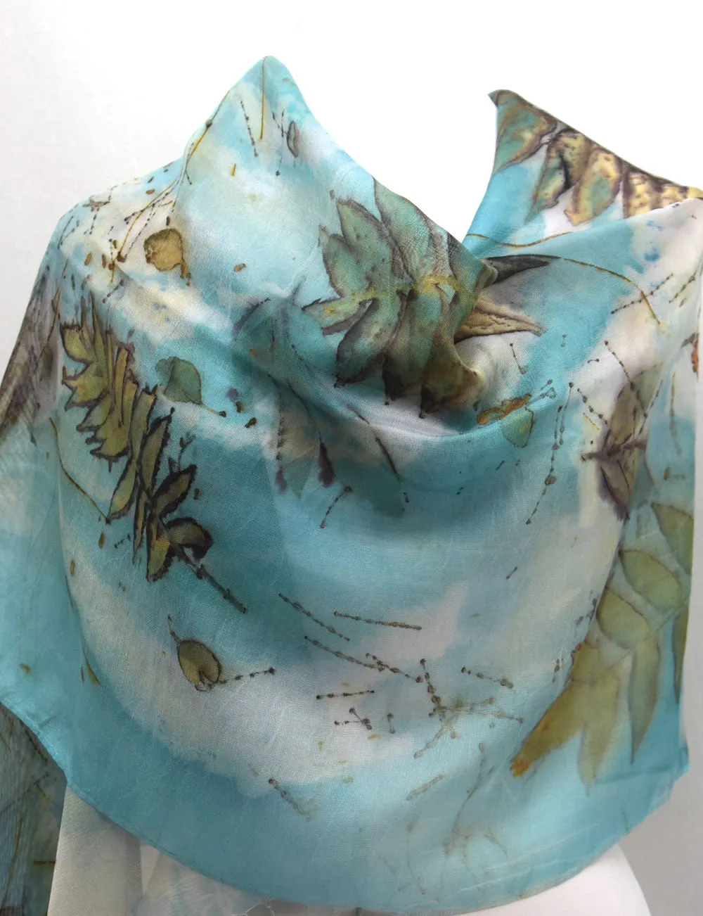 22" x 68" Eco Printed Silk Mesh Fringe Scarf/Shawl