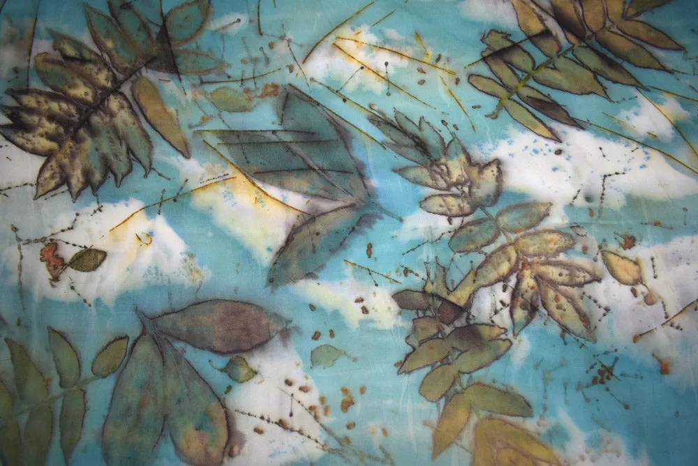 22" x 68" Eco Printed Silk Mesh Fringe Scarf/Shawl