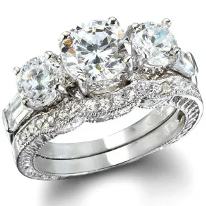 2.85CT Round Cut Wedding Ring Set Engagement Diamond Simulated CZ 925 Sterling Silver