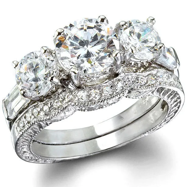 2.85CT Round Cut Wedding Ring Set Engagement Diamond Simulated CZ 925 Sterling Silver