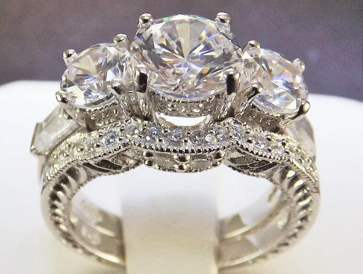 2.85CT Round Cut Wedding Ring Set Engagement Diamond Simulated CZ 925 Sterling Silver