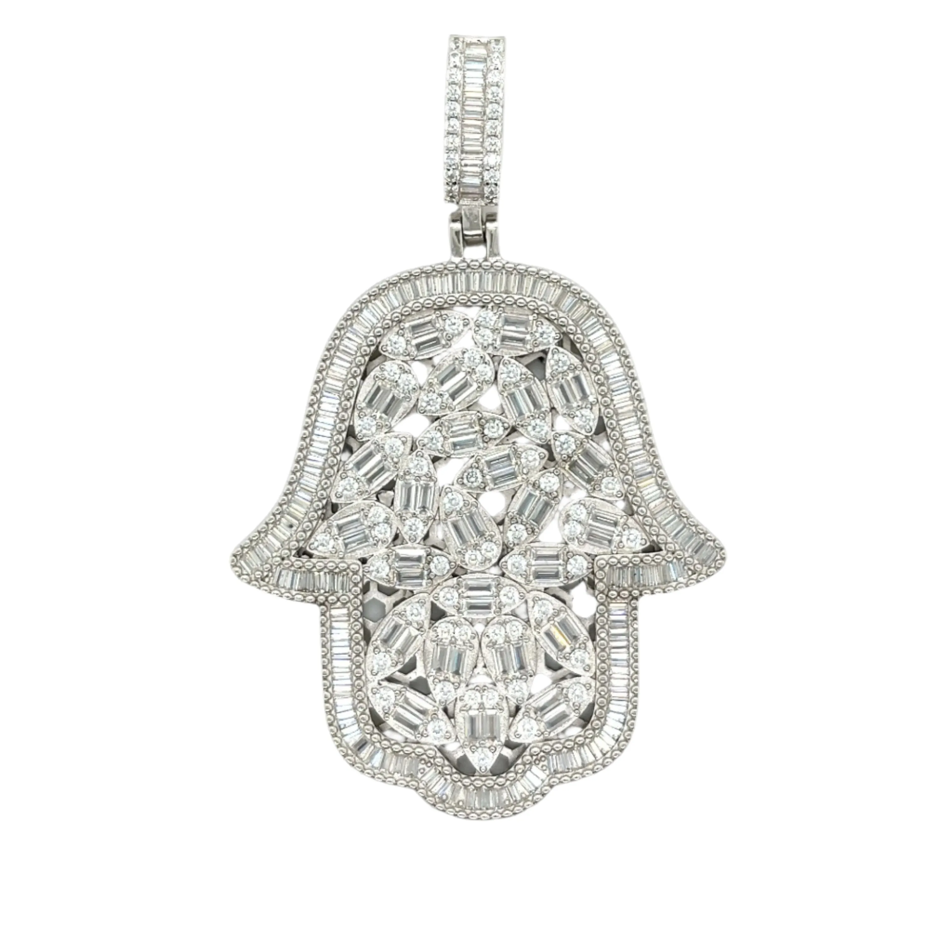 2" Hamsa Hand Pear Lab-Created Moissanite Pendant Charm - M400049
