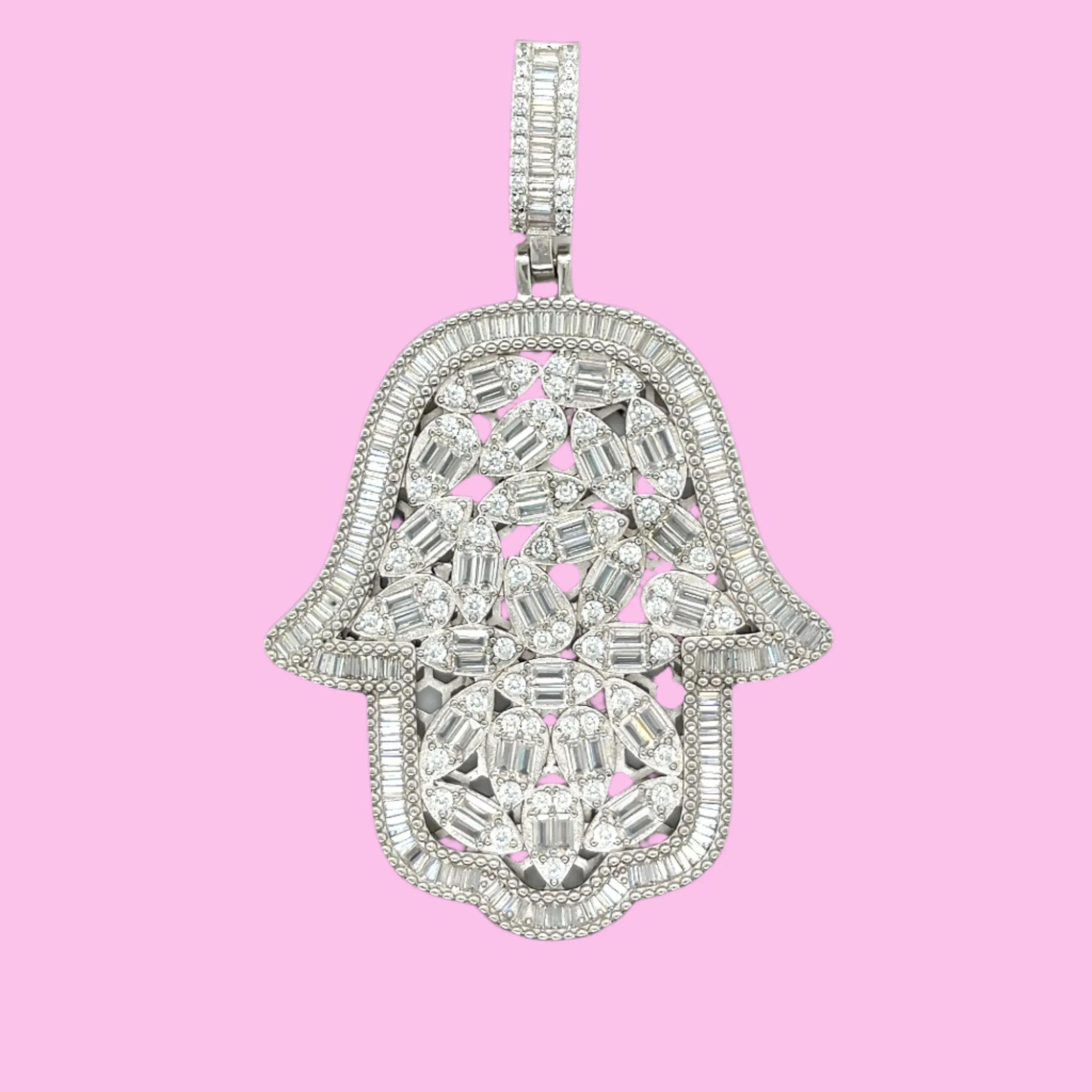 2" Hamsa Hand Pear Lab-Created Moissanite Pendant Charm - M400049