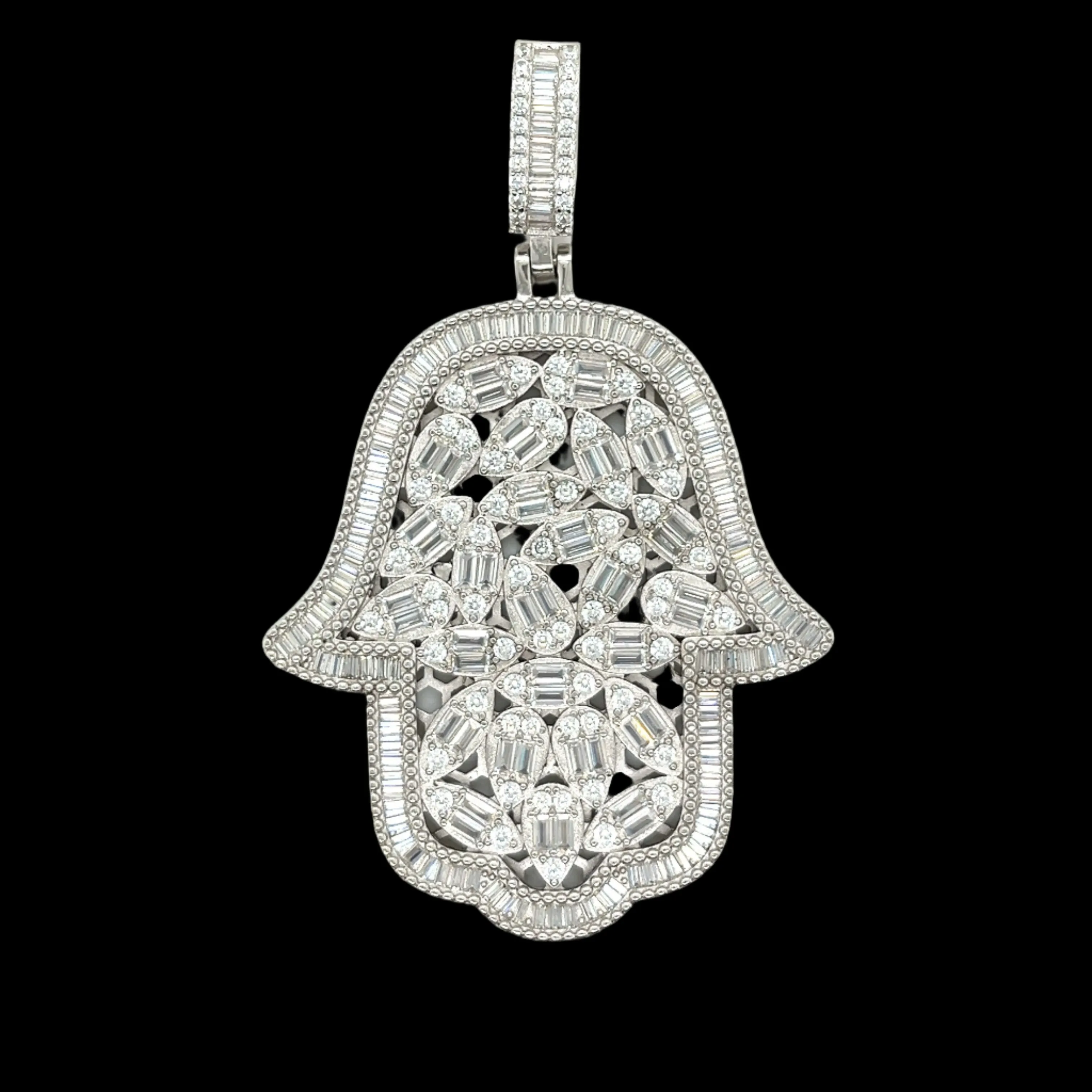 2" Hamsa Hand Pear Lab-Created Moissanite Pendant Charm - M400049
