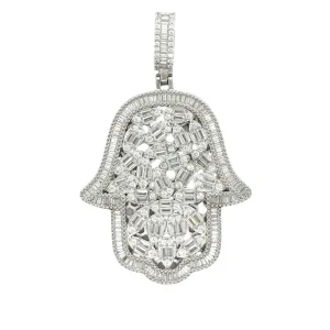 2" Hamsa Hand Pear Lab-Created Moissanite Pendant Charm - M400049