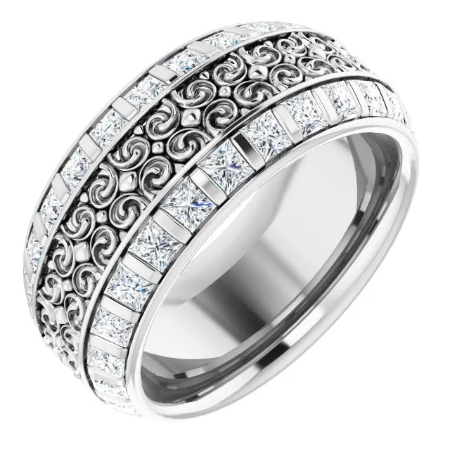 3.12 ct. Princess Diamond Eternity Band Vintage Inspired Ring